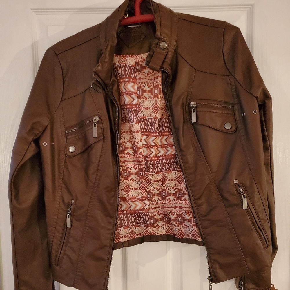 NWT JouJou Vegan Leather Mahogany Jacket